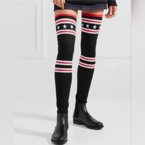 Givenchy Black Over-The-Knee Knit Boot with Red & White Star Bands
